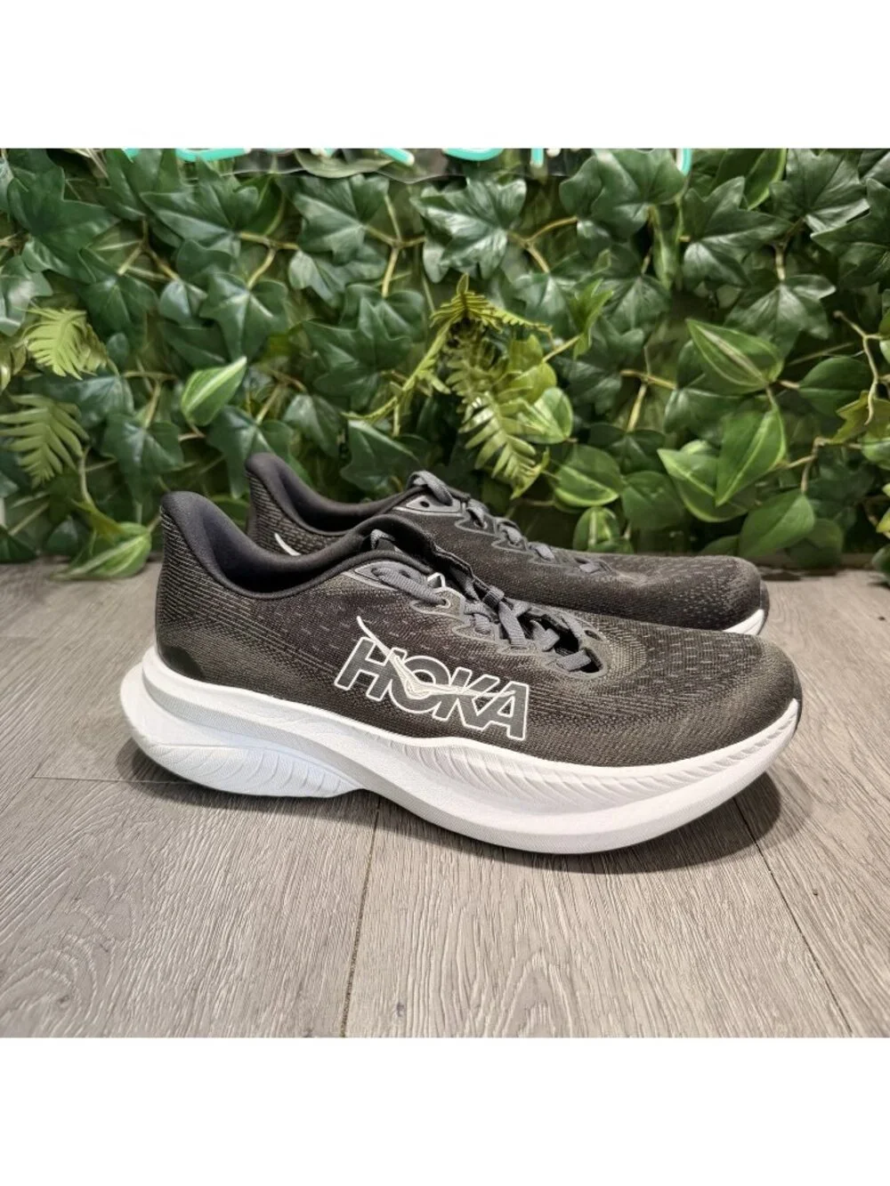 Hoka One One Mach 6 Women 9.5 B Shoes Black White Running Gym Sneaker